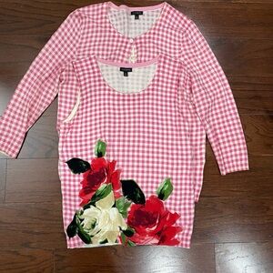 Talbots Size M Pink White Gingham Twin Set 2 Pcs Sweater Vest Coquette Feminine